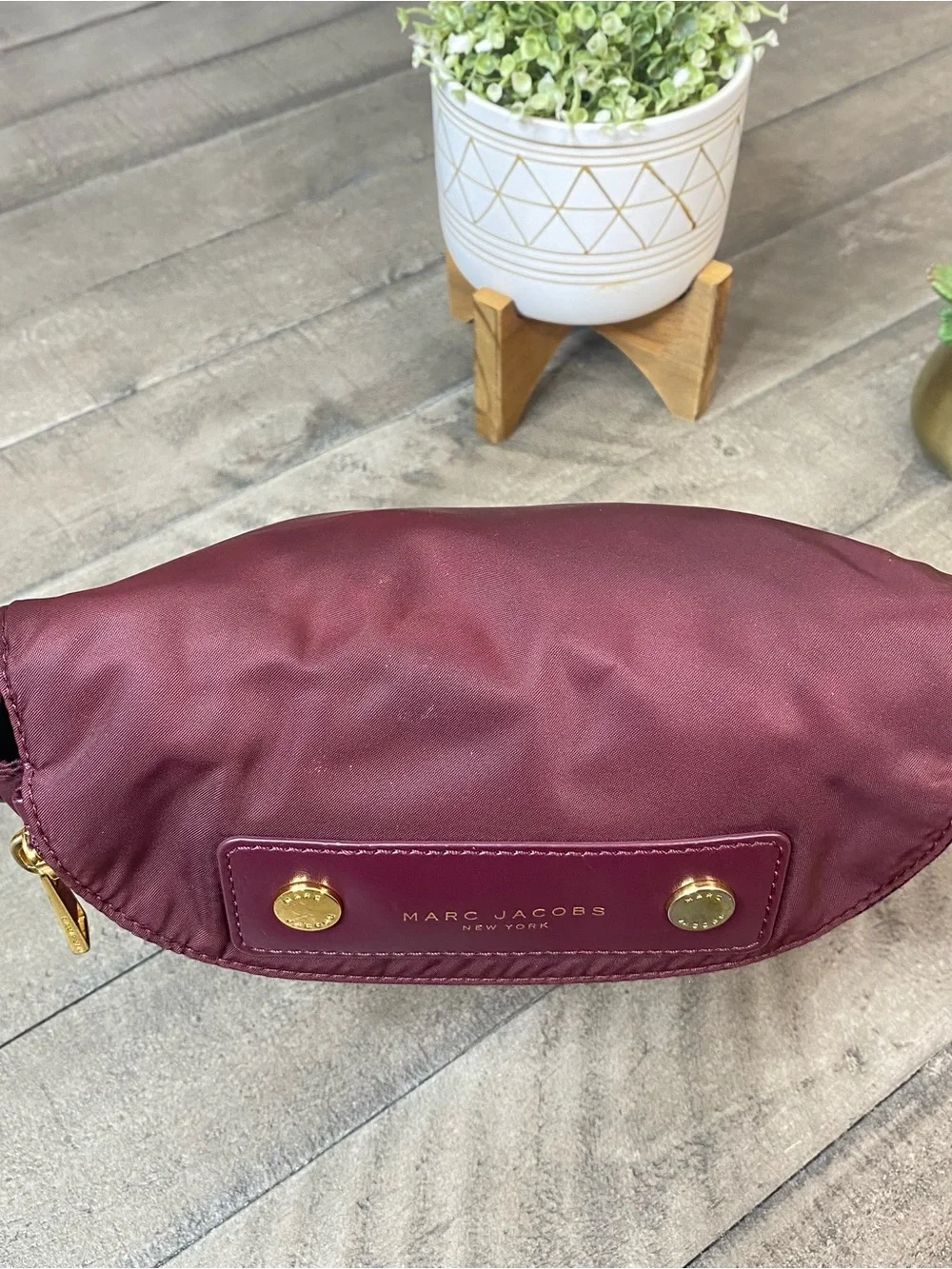 Marc Jacobs Preppy Nylon Mini Natasha Crossbody Bag Burgundy Gold Hardware